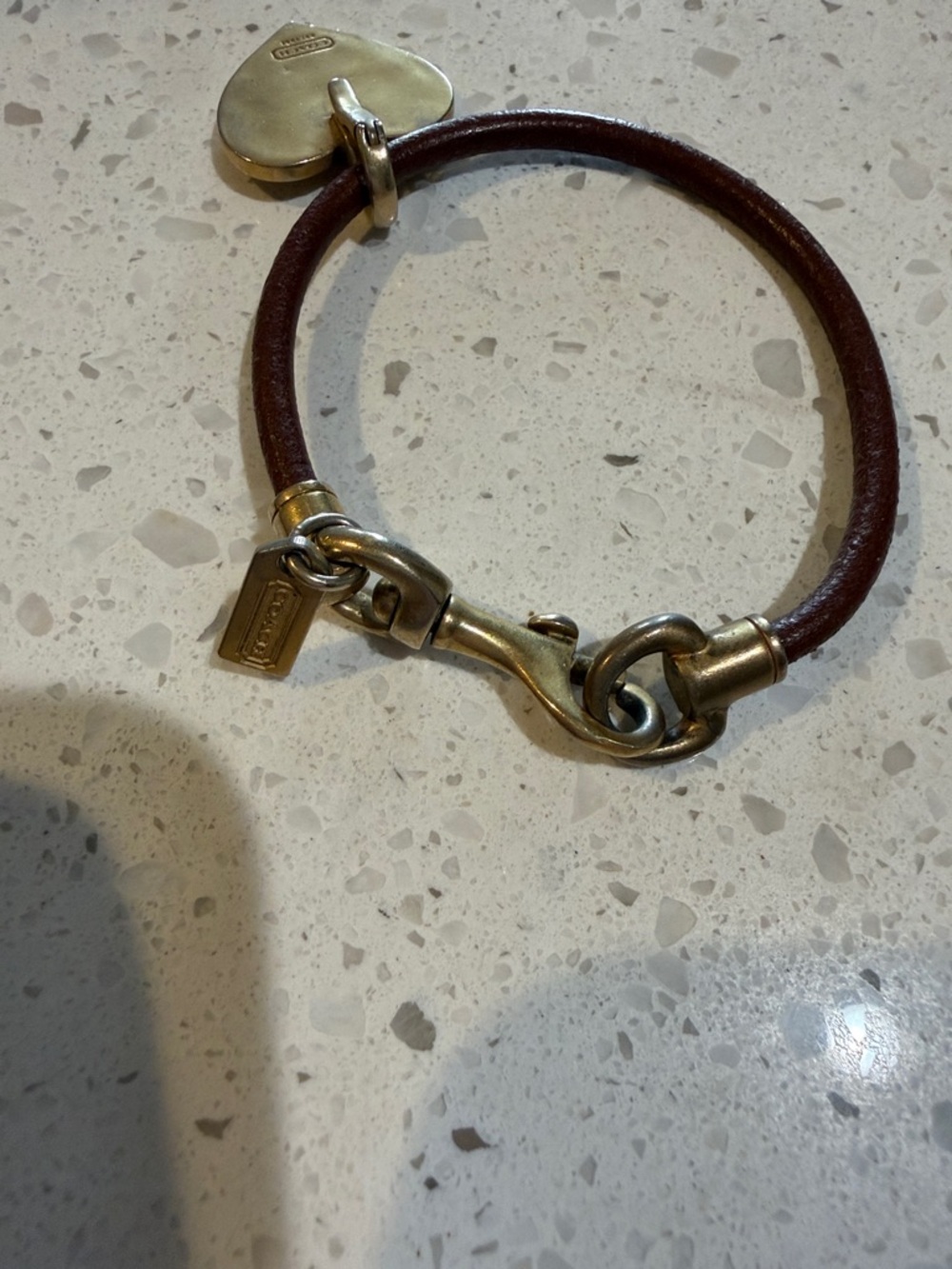 Coach Brown Leather Bracelet with Gold Heart Tag - Picture 3 of 3